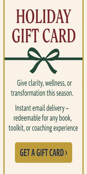 Festive holiday gift card banner beside recipes section featuring elegant cream, gold, and evergreen colors from Elevate Your Wealth & Wellness.”